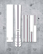 Sagome del kit protezione NEO Racing con strisce blu e rosse su sfondo di cemento