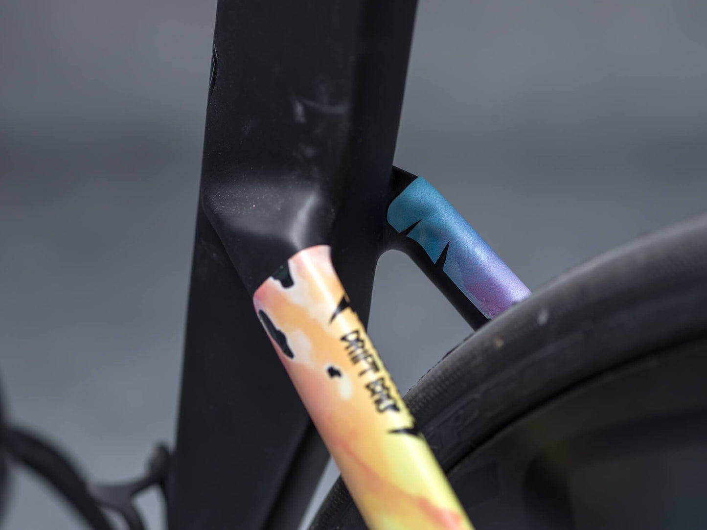 Tie Dye design by DYEDBRO closeup shot of seatstay